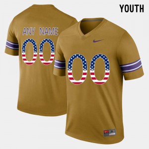 Youth LSU Tigers Custom #00 Gold Gridiron US Flag Fashion Stitched Jersey 531683-298