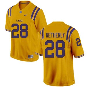 Men LSU Tigers Mannie Netherly #28 Gold Embroidery Jerseys 414710-242