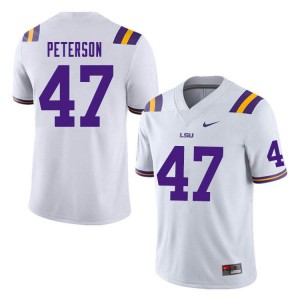 Mens LSU Tigers Max Peterson #47 Embroidery White Jerseys 501223-548