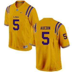 Men LSU Tigers Alex Aucoin #5 Embroidery Gold Jersey 467588-304