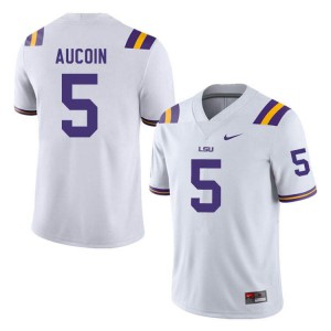 Men's LSU Tigers Alex Aucoin #5 Stitch White Jersey 625040-586