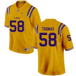 Men LSU Tigers Kardell Thomas #58 Football Gold Jerseys 900045-702
