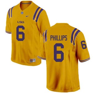 Mens LSU Tigers Jacob Phillips #6 Gold Official Jersey 577497-570