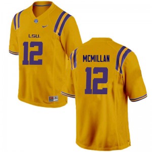 Men's LSU Tigers Justin McMillan #12 Gold Embroidery Jersey 233582-899