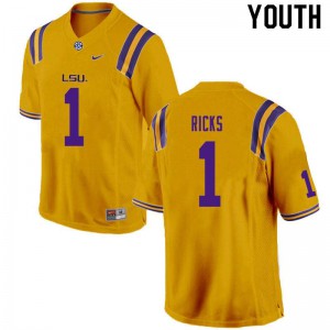 Youth LSU Tigers Elias Ricks #1 Stitched Gold Jerseys 529426-831