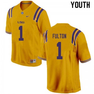 Youth LSU Tigers Kristian Fulton #1 Gold Stitch Jersey 864119-986
