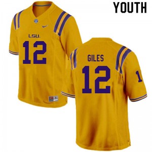 Youth LSU Tigers Jonathan Giles #12 Official Gold Jerseys 963135-337