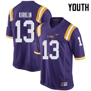 Youth LSU Tigers Jontre Kirklin #13 Stitch Purple Jersey 370544-888
