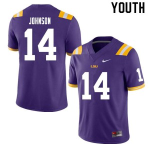 Youth LSU Tigers Max Johnson #14 Purple Stitch Jersey 257505-164