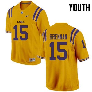 Youth LSU Tigers Myles Brennan #15 Stitch Gold Jerseys 887630-897