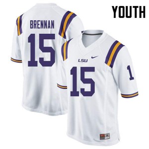 Youth LSU Tigers Myles Brennan #15 White Stitched Jerseys 141155-233