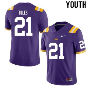 Youth LSU Tigers Jordan Toles #21 Stitch Purple Jerseys 899161-841
