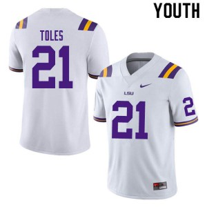 Youth LSU Tigers Jordan Toles #21 White Official Jerseys 159947-204