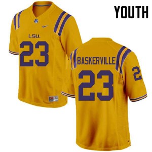 Youth LSU Tigers Micah Baskerville #23 Gold Official Jersey 535505-723