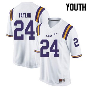 Youth LSU Tigers Tyler Taylor #24 White Official Jersey 167382-639
