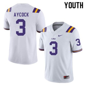 Youth LSU Tigers AJ Aycock #3 Player White Jerseys 535213-694