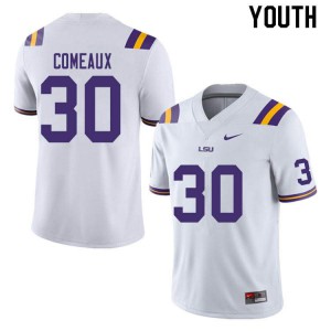 Youth LSU Tigers Cade Comeaux #30 White Player Jersey 546242-852