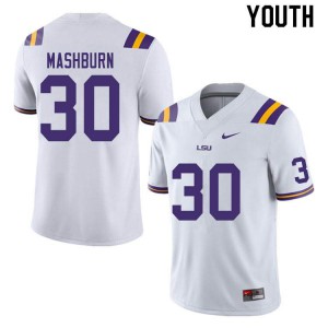 Youth LSU Tigers Jack Mashburn #30 Stitch White Jersey 833250-453