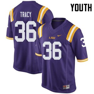 Youth LSU Tigers Cole Tracy #36 Purple Football Jerseys 472538-669