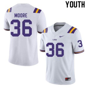 Youth LSU Tigers Derian Moore #36 White Stitched Jersey 997789-333