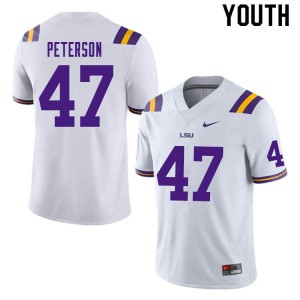 Youth LSU Tigers Max Peterson #47 High School White Jerseys 306562-630