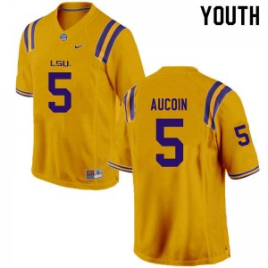 Youth LSU Tigers Alex Aucoin #5 Stitch Gold Jerseys 613524-697