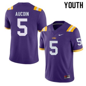 Youth LSU Tigers Alex Aucoin #5 Football Purple Jerseys 976597-578