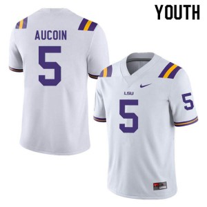 Youth LSU Tigers Alex Aucoin #5 Stitched White Jerseys 599901-674