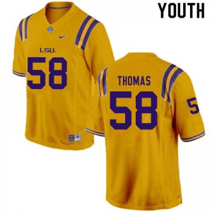 Youth LSU Tigers Kardell Thomas #58 Gold Player Jersey 795897-281