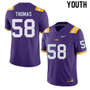 Youth LSU Tigers Kardell Thomas #58 Football Purple Jerseys 511060-150
