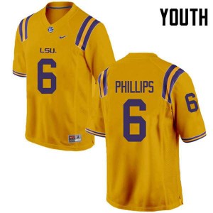 Youth LSU Tigers Jacob Phillips #6 Gold Alumni Jersey 512222-295