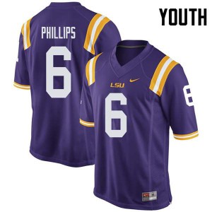 Youth LSU Tigers Jacob Phillips #6 NCAA Purple Jerseys 207808-588