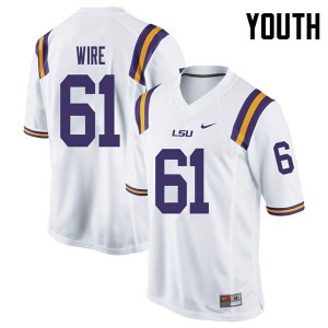 Youth LSU Tigers Cameron Wire #61 White Embroidery Jerseys 341019-920