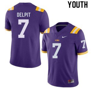 Youth LSU Tigers Grant Delpit #7 Stitch Purple Jerseys 850386-139