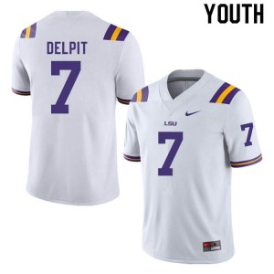 Youth LSU Tigers Grant Delpit #7 Football White Jersey 659204-635
