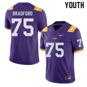 Youth LSU Tigers Anthony Bradford #75 Official Purple Jerseys 220272-478