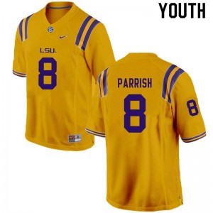Youth LSU Tigers Peter Parrish #8 Embroidery Gold Jersey 162231-257