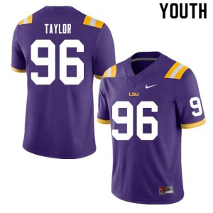 Youth LSU Tigers Eric Taylor #96 Purple Stitch Jersey 528823-614