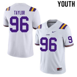 Youth LSU Tigers Eric Taylor #96 White Stitched Jerseys 153164-929