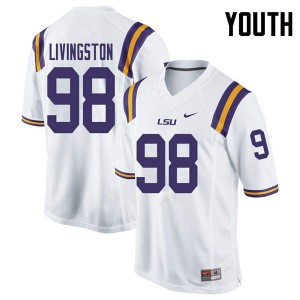 Youth LSU Tigers Dominic Livingston #98 Embroidery White Jersey 256814-451