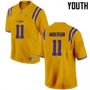 Youth LSU Tigers Dee Anderson #11 Gold Stitched Jerseys 556631-440