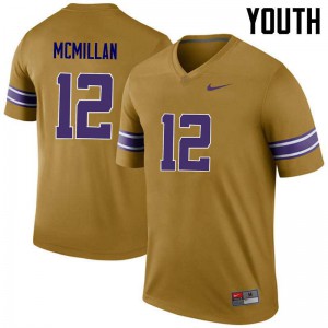 Youth LSU Tigers Justin McMillan #12 Gold Legend University Jerseys 239101-561
