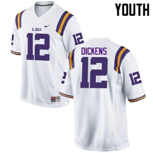 Youth LSU Tigers Micah Dickens #12 Stitch White Jersey 138776-955