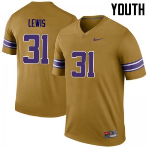 Youth LSU Tigers Cameron Lewis #31 Gold College Legend Jerseys 658559-932