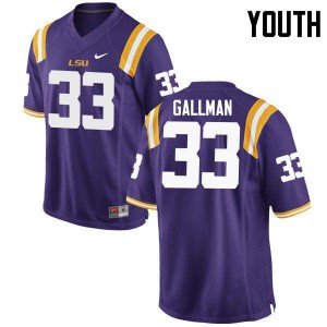 Youth LSU Tigers Trey Gallman #33 Embroidery Purple Jerseys 141536-948