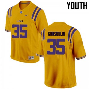 Youth LSU Tigers Jack Gonsoulin #35 Stitched Gold Jerseys 413916-472