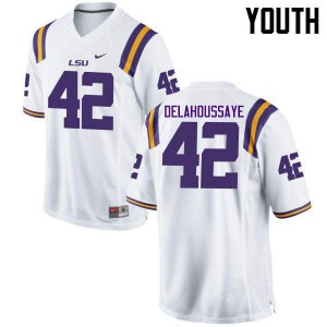Youth LSU Tigers Colby Delahoussaye #42 White Football Jersey 509854-338