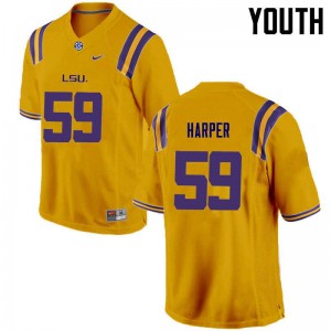 Youth LSU Tigers Jordan Harper #59 College Gold Jerseys 789719-970