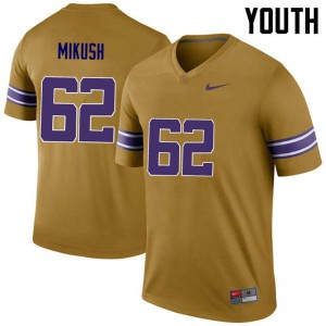 Youth LSU Tigers Justin Mikush #62 Gold Stitch Legend Jerseys 970196-101